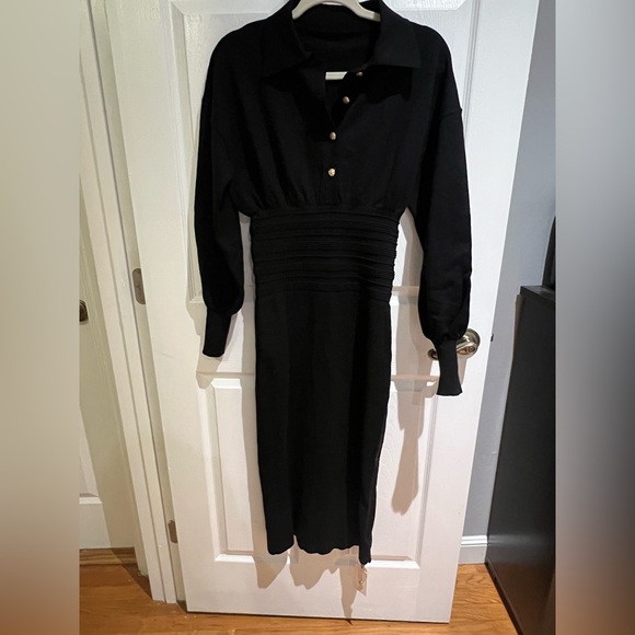 Commense Black Long Sleeve Dress with Gold Buttons - Picture 2 of 7